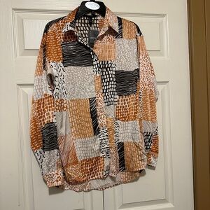 Forever 21 Orange Black Casual Button Down Shirt